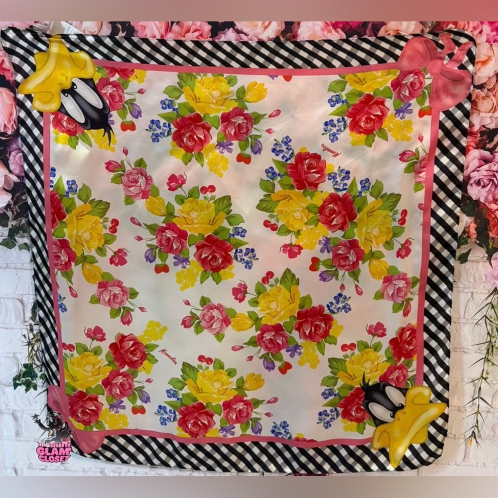 Kids Floral Italian monnalisa Silk Scarf with Cartoon Accents✨🎀